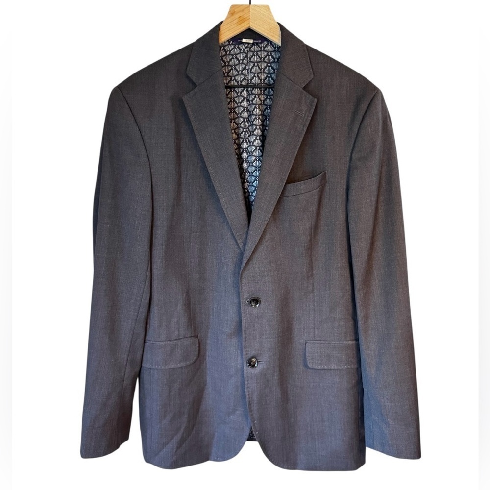 Ted Baker London Mens Gray Roger Trim Fit Solid Wool Blazer Button Closure 42L